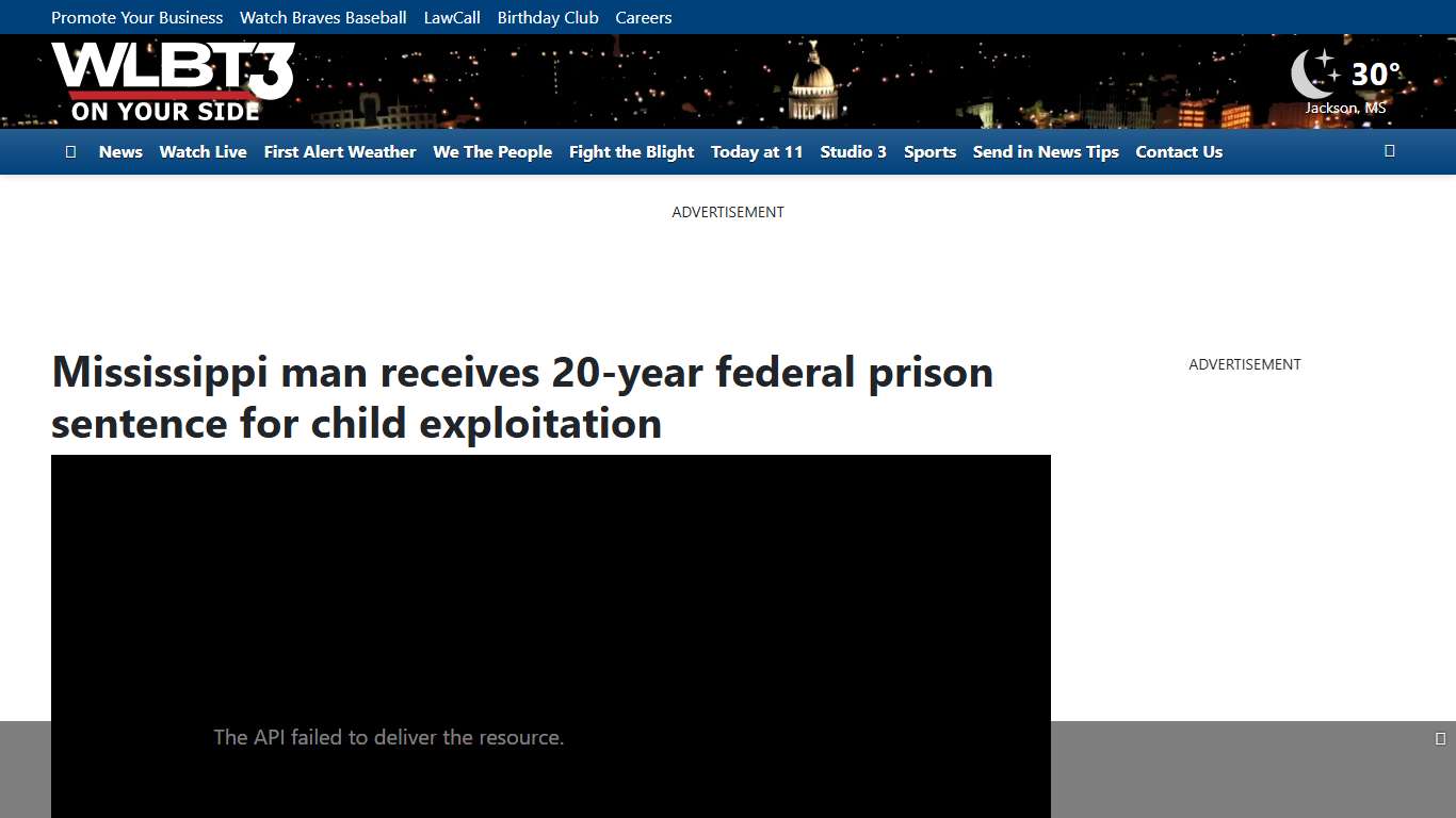 Mississippi man receives 20-year federal prison sentence for child exploitation